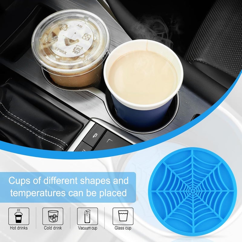alpmosn 4PCS Spider Web Car Cup Holders, Halloween Non-Slip Silicone Insert Coasters, Automotive Cupholder Goth Accessories for Men & Women (Blue) - Image 4